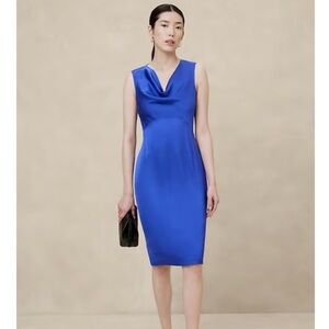 Banana Republic Azul Blue Hammered Satin Knee Length Dress Size 10 #BR11